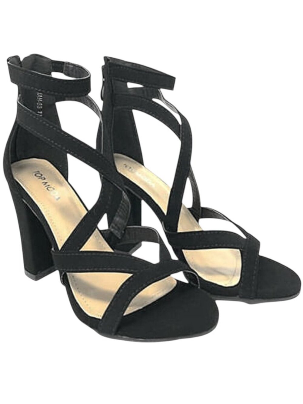 Women's Strappy Block Heel Nubuck Sandals | Criss Cross Ankle Strap Heels Shoes
